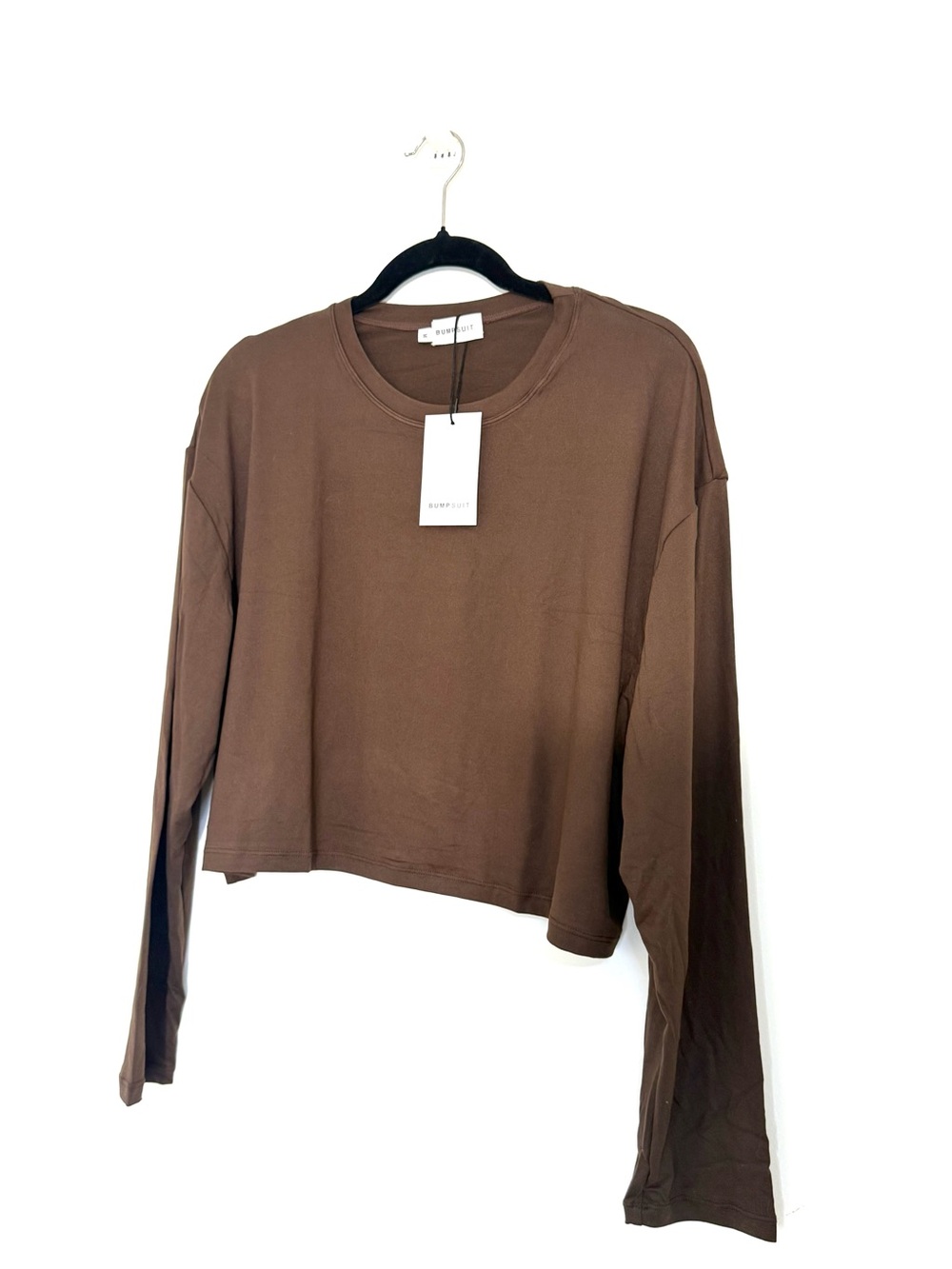 Bumpsuit Chocolate Brown Wide Leg Cloud Pants Crop Long Sleeve Tee Shirt NWT - Picture 5 of 7